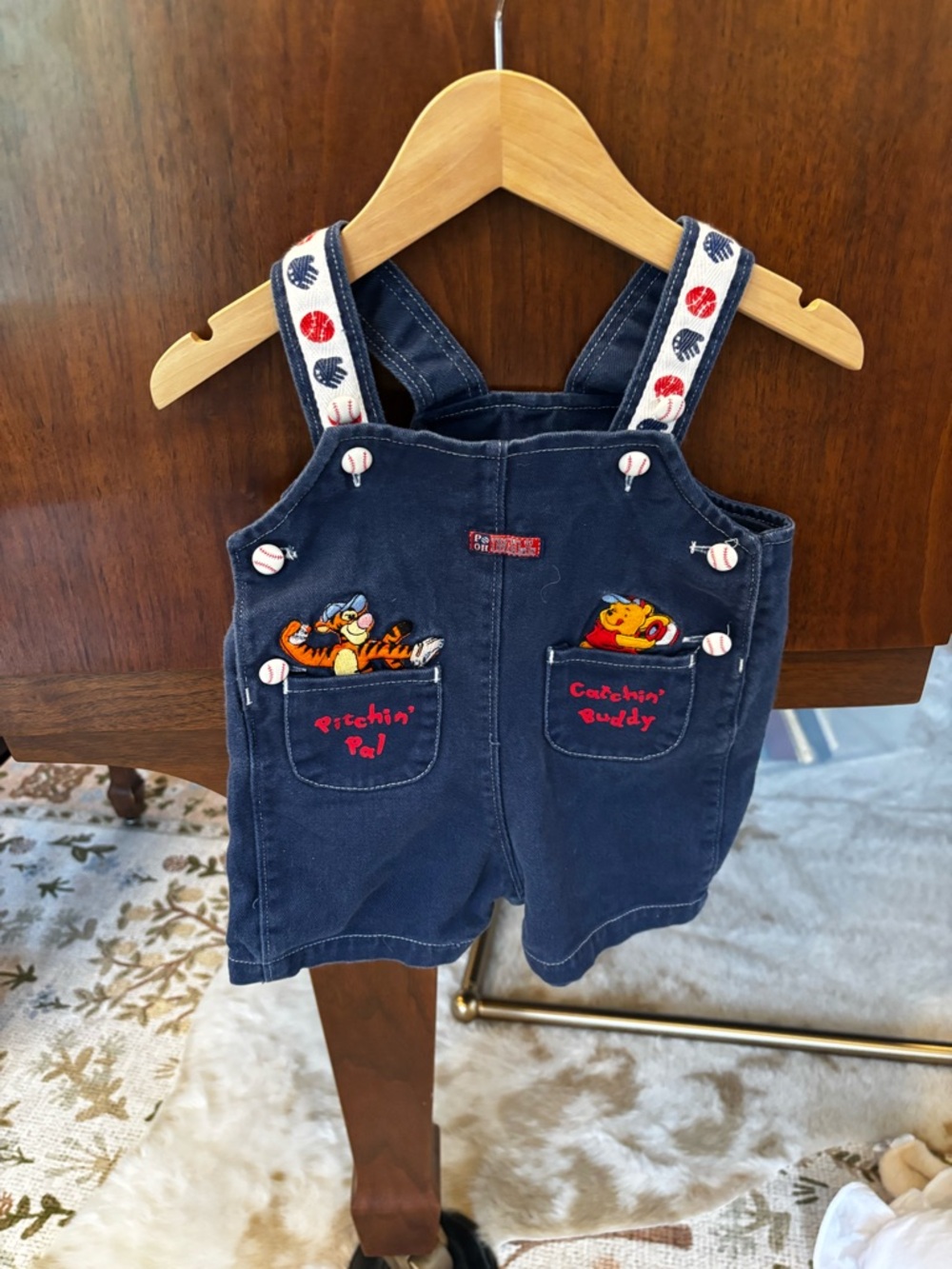 Vintage Pooh Baseball Overall Romper